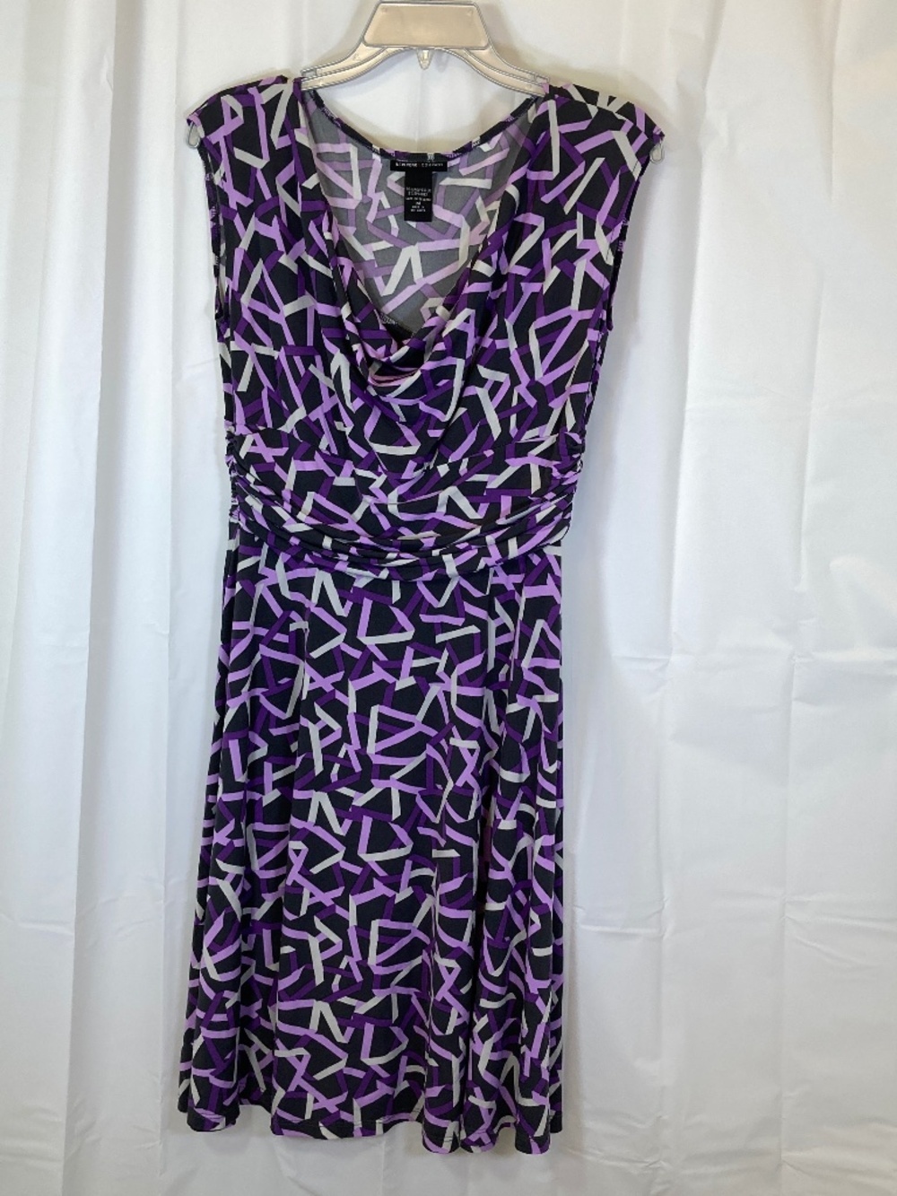 New York & Company Dress Sz M Cowl Neck Dress Gray Purple Worn Once